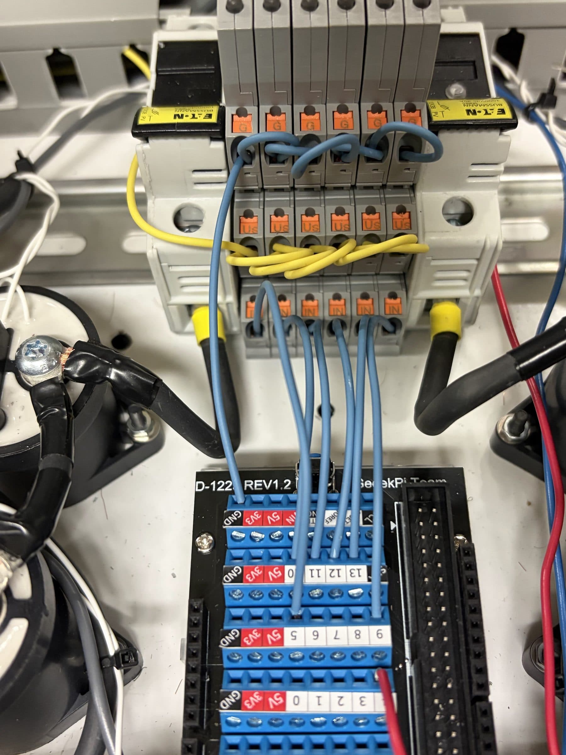 Precharge controller I/O wiring on a ~1.2 kV DC-DC converter test rig